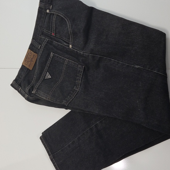 GUESS Vintage Men's Distressed Black 5 Pocket Straight Jeans 34x32